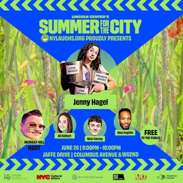 NYLaughs presents free comedy at Lincoln Center with comic Jenny Hagel June 26 for Pride Week