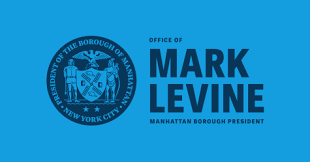 Manhattan Borough President Mark Levine's logo with blue background with darker blue lettering